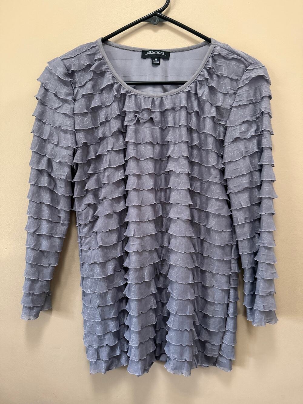 Notations Women’s Size M Ruffle Tier Long Sleeve Top (Heather Gray) Sz M